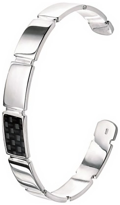 Silver bangle High polish Sterling Silver Carbon Fibre Gents large rectangles 70mm d