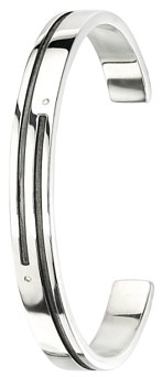 Silver bangle High polish Oxidised Sterling Silver Gents rectangular 2 diamonds 65mm d