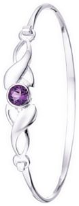 Silver bangle High polish Sterling Silver Amethyst Amethyst flower
