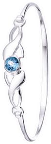 Silver bangle High polish Sterling Silver Blue topaz Blue topaz flower