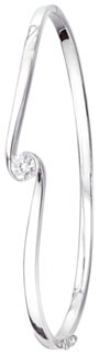 Silver bangle High polish Sterling Silver Clear zirconium 63mm diameter Square to curve