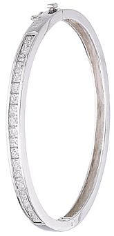 Silver bangle High polish Sterling Silver Clear zirconium Rectangle row of stones