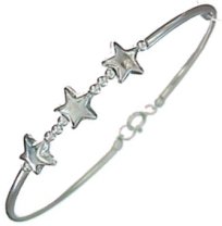 Silver bracelet 55mm diameter High polish Sterling Silver Three stars