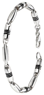 Silver bracelet High polish Oxidised Sterling Silver Gents cylinders grooved alternating 8.25 inch