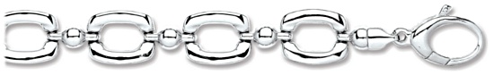 Silver bracelet Onyx MOP High polish Sterling Silver Eye shape alternate inset jewels 7.5 inch