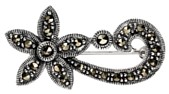 Silver brooch Marcasite Sterling Silver Flower and curl