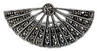 Silver brooch Marcasite Sterling Silver Fan 39 mm
