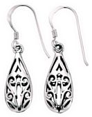 Silver drop earrings Oxidised Sterling Silver Tear cutout
