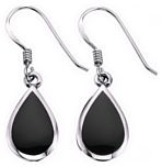 Silver drop earrings Onyx High polish Sterling Silver Tear