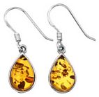 Silver drop earrings Amber High polish Sterling Silver Stone 13mm tall Tear