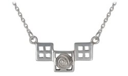 Silver necklace 17 inch High polish Sterling Silver Flower on squares