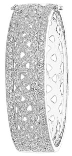 Silver bangle High polish Sterling Silver Clear zirconium Interwoven jewels hinged, 47 grams.