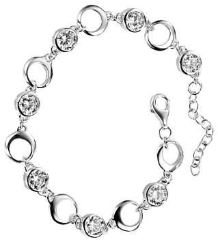 Silver bracelet High polish Sterling Silver Clear zirconium Circle cutout alternate jewels 7-8.25 inch
