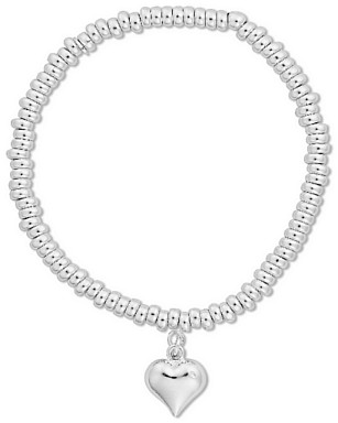 Silver bracelet High polish Sterling Silver Toroid beads and heart 7.5 inch, 10.4 grams.