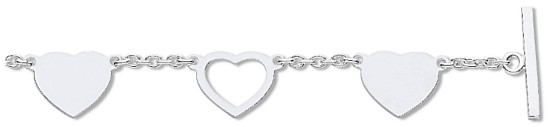 Silver bracelet High polish Sterling Silver Heart and heart cutout 7.5 inch, 7.8 grams.