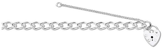 Silver bracelet High polish Sterling Silver Heart safety chain 7.5 inch, 12.6 grams.