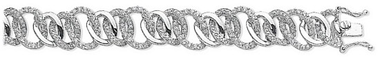 Silver bracelet High polish Sterling Silver Clear zirconium Circles cutout of jewels 7.5 inch, 24 grams.