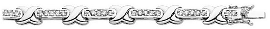 Silver bracelet High polish Sterling Silver Clear zirconium Kiss and bar 7.5 inch, 22.5 grams.