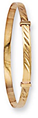 Gold bangle High polish 9ct gold Babies rectangle diagonal pattern adjustable, 2.2 grams.