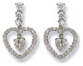Gold drop earrings Clear zirconium High polish 9ct white gold Heart 15mm height, 4.7 grams.