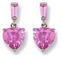 Gold drop earrings Pink CZ High polish 9ct white gold Heart 19mm height, 3.5 grams.