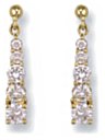 Gold drop earrings Clear zirconium High polish 9ct gold Round graduated 23mm h, 2.5 grams.
