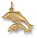 Gold pendant High polish 9ct gold Dolphins mother and child, 0.9 grams.