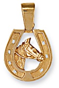 Gold pendant High polish 9ct gold Horse head and shoe, 6 grams.
