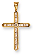 Gold pendant High polish 9ct gold Clear zirconium 35mm cross jewelled, 2.9 grams.