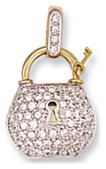 Gold pendant High polish 9ct gold Clear zirconium Handbag lock key, 6.4 grams.