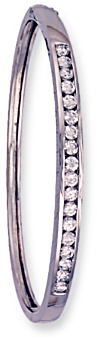 Gold bangle High polish 9ct white gold Clear zirconium 4mm rectangle row of jewels, 12.5 grams.