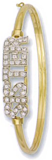 Gold bangle High polish 9ct gold Clear zirconium Oval SISTER inset jewels, 6.9 grams.