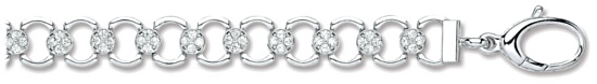 Silver bracelet Clear zirconium High polish Sterling Silver Connected circles 7.5 inch, 13.7 grams.