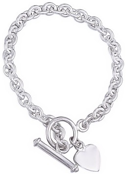 Silver bracelet High polish Sterling Silver Tbar heart on light chunky chain 7.25 inch