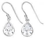 Silver drop earrings Clear zirconium High polish Sterling Silver Tear