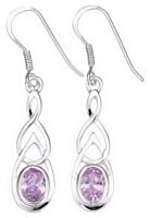Silver drop earrings Lavender crystal High polish Sterling Silver Celtic style inset jewel
