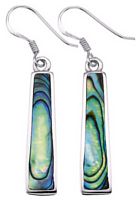 Silver drop earrings Paua shell High polish Sterling Silver Bar tapered inset jewel