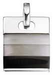 Silver pendant Cats eye glass High polish Sterling Silver Mens rectangles shades of grey, 9.1 grams.