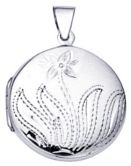 Silver pendant High polish Sterling Silver Round locket flower pattern hinged