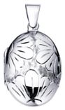 Silver pendant High polish Sterling Silver Oval locket flower patterned hinged