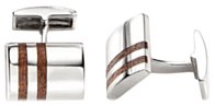 Silver cufflinks High polish Sterling Silver Rectangle curved inset wood