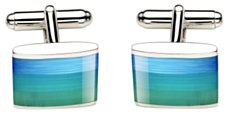 Silver cufflinks High polish Sterling Silver Cats eye glass Square curved aqua stripes 17mm
