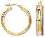 Silver hoop earrings Gold plated Sterling Silver Double line moondust 26mm, 4.7 grams.