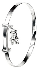 Silver bangle High polish Sterling Silver Diamond Childs teddy bear 2 diamonds (suitable engraving) 40-50mm diam