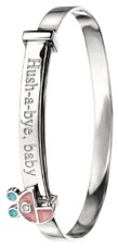 Silver bangle High polish Sterling Silver Diamond Enamel Childs pram 40-55mm diam, 5 grams.