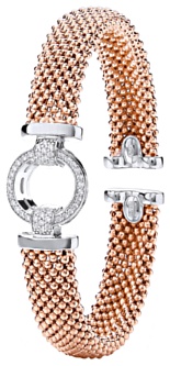 Silver bangle High polish Sterling Silver Clear zirconium Rose coated popcorn jewelled circle, 20 grams.