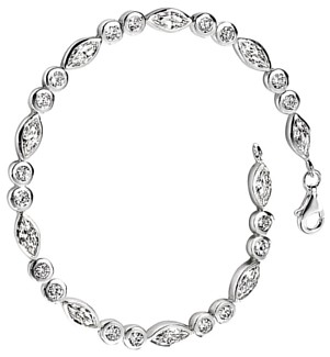 Silver bracelet High polish Sterling Silver Clear zirconium Eye circle circle alternate jewels 7-8 inch. Extending chain not shown.
