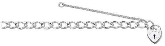 Silver bracelet High polish Sterling Silver Heart safety chain 7.5 inch, 6.8 grams.