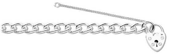 Silver bracelet High polish Sterling Silver Heart safety chain 7.5 inch, 22 grams.