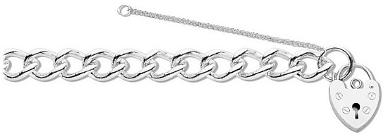 Silver bracelet High polish Sterling Silver Heart safety chain 7.5 inch, 32 grams.